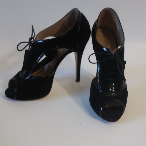 Valentino Garavani Shoes - Womens Valentino Garavani Black Suede Tassel Peep Toe Heels 37.5 US/7.5 *
